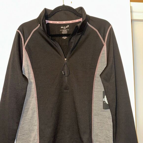 Bula Large Merino Wool Women Quarter Zip Active Long Sleeve Shirt Black Gray NWT - Picture 9 of 9